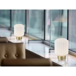 2er SET kleine Akku Tischlampen ohne Kabel mit Glas Lampenschirm Weiß, Höhe 19cm