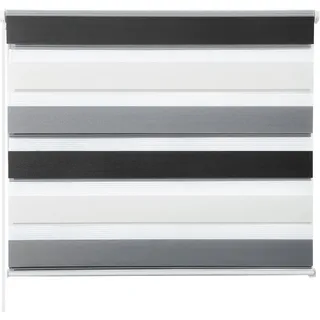 Doppelrollo - Tag & Nacht Zebra - Lichtdurchlässig - Kettenzug - Innenmontage - Breite Lamellen - 69 x 122 cm - Dunkelgrau