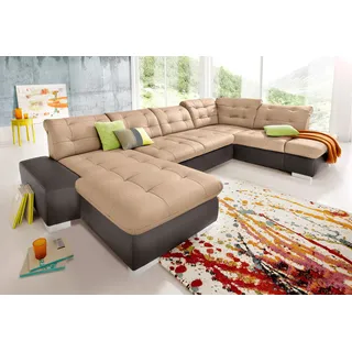 Wohnlandschaft SIT & MORE "Palomino U-Form", braun (mokka, cappuccino), B:355cm H:84cm T:208cm, NaturLEDER (echtes Rindsleder) in Sitz und Rücken. Korpus mit Kunstleder SOFTLUX bezogen;Kunstleder SOFTLUX/Struktur (100% Polyester);NaturLEDER: Bitte beachten Sie, dass Lederbezüge mehr Nähte aufweisen als Stoffbezüge.;Kunstleder SOFTLUX/Feinstruktur (100% Polyester), Sofas, Wohnlandschaft, wahlweise in XL oder XXL