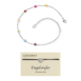 Engelsrufer Set Fußkettchen Rainbow für Damen, aus Edelstahl, Bicolor, Glasperlen, Karabinerverschluss inkl. Armband Herzflügel aus Edelstahl, Größenverstellbar, SET ERFS-RAINBOW + ERJC-HEARTWING