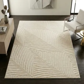 Sehrazat Teppich "Rio 1800, auch als Läufer" rechteckig 7 mm Höhe Kurzflor, grafisches Hoch Tief Muster, Wohnzimmer, creme