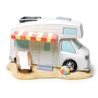 TopShop24You Spardose Wohnmobil aus Keramik – Camper mit Markise & Stuhl – Deko Sparbüchse für Reisen & Camping – Geschenkidee – 16,5 × 9,5 cm
