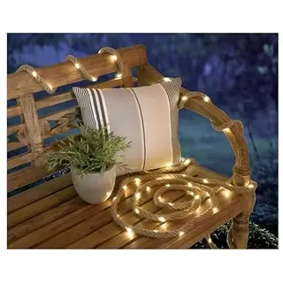 technik@all LED Hanf Dekoseil mit Solar Drahtlichterkette und 100 warmweißen LEDs, 8 Meter, Dauer- und Blinklicht, Lieferung incl. Solarpanel und Akku
