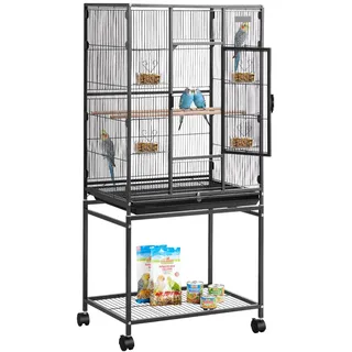 VEVOR Vogelkäfig, 625x425x1370 mm, Vogelvoliere aus Schmiedeeisen mit Sitzstangen, Schale & Kunststoff-Futternäpfen, Rollen, Vogelhaus für Papageien, Blaumeisen, Nymphensittiche & Kanarienvögel