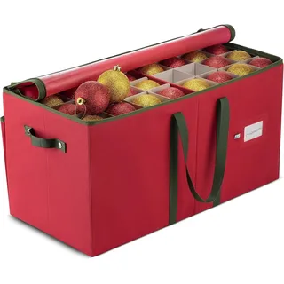 Wintem Aufbewahrungsbox für Weihnachtskugeln aus TNT und festem Karton, 65 x 32 x 32 cm, mit 64 modularen Fächern und verstärkten Griffen, robuster Reißverschluss zur Aufbewahrung von 128
