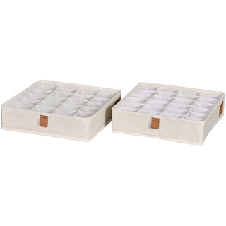 LOVE IT STORE IT Schubladen Organizer Set, 2er-Pack - Aufbewahrungsboxen mit 24 Fächern für Kleidung und Unterwäsche - Faltbare Stoffboxen - Beige - 30x30x8 cm