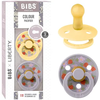 BIBS Colour Liberty Schnuller 2er-Pack, BPA-frei, Kirschform Nippel. Naturkautschuk/Latex, Hergestellt in Dänemark, Größe 2 (6-18 Monate), Strawberries and Cream Pale Butter Mix