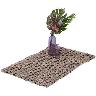 Relaxdays Jute Teppich, 60x90 cm, handgewebter Teppichläufer, Läufer Flur, Wohnzimmer, Küche, beige/schwarz