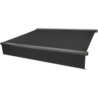 MCW Kassetten-Markise H124 Volant Ausfahrbar 4x3m Polyester Anthrazit Grau