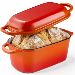 Warmiehomy Gusseisen Brotbackform mit Deckel,35 cm Dutch Oven,Orange | 3,8L Emaille Gusseisen Topf Brot Backen, Brotbacktopf, Bräter Gusseisen, für Küche Backen Bräter & Schmortöpfe