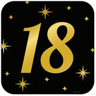PD-Party - 18. Zeichen / Fenster Dekoration für 18. Geburtstag - Deko Geburtstag - Jubiläum Dekoration - Schwarz Gold Deko - Party Deko - 18. Geburtstag Junge & Mädchen - Geburtstags Deko - 50x50 cm