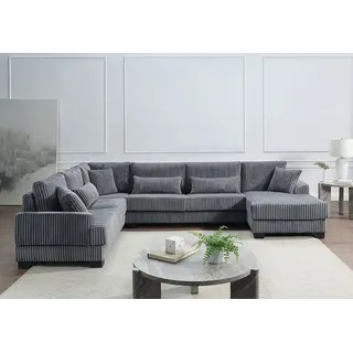 Atlantic Home Collection Wohnlandschaft »Miron, U-Form, Breite: 332cm« weicher XXL-Cordbezug, inklusive 6 Zierkissen,