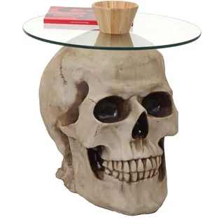 Beistelltisch Totenkopf HWC-A19, Glastisch Wohnzimmertisch Couchtisch Totenschädel, Polyresin rund Ø