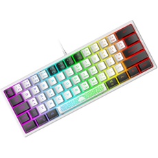 Mini 60% Gaming-Tastatur, Membran Game Keyboard mit Halbmechanisch Tasten, Optical RGB-Chroma-Backlit Kompakt 62 Tasten Double Color Keycap, QWERTY Layout für PC Laptop Mac Computer-White & Black