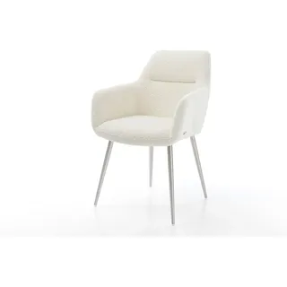 DeLife Esszimmerstuhl Pejo-Flex Bouclé Weiß 4-Fuß konisch Edelstahl