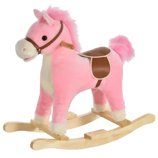 Homcom Kinder Schaukeltier, Braun/Rosa, Plüsch+ Holz , massiv , 32.5x61x65 cm , unisex , Spielzeug, Sonstiges Spielzeug