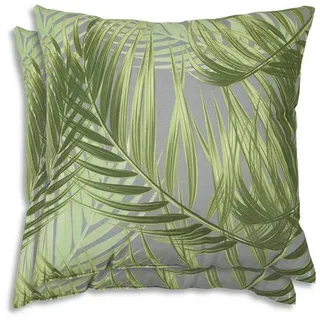 Zierkissenset , Grau, Grün , Textil , 2-teilig , Blätter , Füllung: Hohlfaser , quadratisch , 48x48 cm , pflegeleicht, für den Außenbereich geeignet , Heimtextilien, Wohntextilien, Kissen, Zierkissen