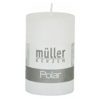 Müller Kerzen Polar Stumpenkerzen 90/58 mm, Raureif-Effekt, Kleiner Kerzen Stumpen für ein besonders gemütliches Ambiente, 1 Packung = 6 Stück, weiss