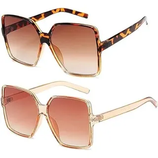 Dollger übergroße Quadratische Retro Sonnenbrille Damen Herren Große Mode Brille Schattierungen für Männer Frauen UV-Schutz,Braun+Leopard