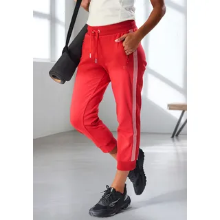 Relax-Caprihose H.I.S, Damen, Gr. XS (32/34), N-Gr, rot, Interlock, Obermaterial: 100% Baumwolle, unifarben mit Farbeinsatz, bequem ca. Mitte Wade, Hosen Relax-Caprihose, mit seitlichen Tapestreifen