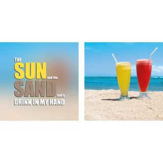 queence Leinwandbild »Drink in my Hand«, Getränke-Strand-Strandbilder-Meer-Meer Bilder-Kunst-Modern-Spa-Spa Bilder-Sprüche-Sprüche & Texte-Schriftzug-Schriftzüge, (Set), Premium-Leinwandstoff, Handarbeit aus Deutschland, Spruch, 2er Set queence Farbe Bild(er): bunt