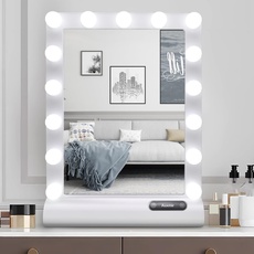 Auxmir Hollywood Spiegel, Dimmbarer Schminkspiegel mit 15 Beleuchtung, LED Kosmetikspiegel mit 3 Farbtemperatur Licht, Tischplatte oder Wandhalterung, Tischspiegel für Schminktisch, Weiß