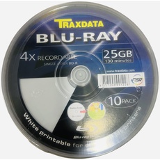 Traxdata Blu-Ray-Discs für Tintenstrahldrucker, 25 GB, 4 x 130 Minuten, Weiß, 10 Stück