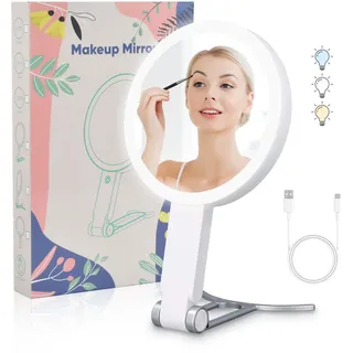 Kosmetikspiegel mit Beleuchtung 1/20-fach Vergrößerungsspiegel mit Licht Doppelseitige Schminkspiegel Dimmbar Tischspiegel Reisespiegel Kosmetik Makeup Spiegel für Reise Geschenke für Frauen 20X Weiß