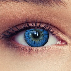 DESIGNLENSES blaue Kontaktlinsen, 1 Paar/ 2 St. mit Stärke natürlich wirkende Monatslinsen, gut deckende Farbe + Aufbewahrungsbehälter "Natural Aqua" -3,25