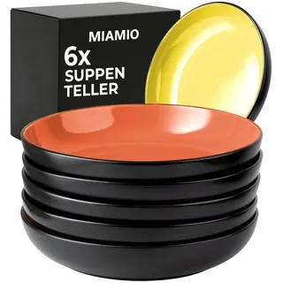 MIAMIO - Suppenteller Set/Pastateller (6x900ml, Bunt) - Le Papillon | Keramik Suppenteller für Suppe, Salat, Pasta und Bowls, 6x900ml, Bunt für Küche und Alltag, täglich zu Hause und am Esstisch