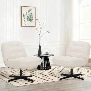 COLAMY Sessel Wohnzimmer 2er Set, 360° Drehbarer Loungesessel mit Entspannung, Relaxsessel Gepolsterter Sofasessel mit Metallbeinen für Schlafzimmer, Polsterstuhl Akzentsessel für Heimbüro, Weiß