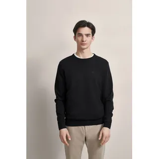 Rundhalspullover BUGATTI "Basic Essential", Herren, Gr. XL, schwarz, 100% Baumwolle, regular fit, Rundhals, Rippbündchen, Pullover Rundhalspullover, aus reiner Baumwolle