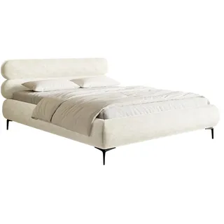 Selsey Bett Polsterbett Doppelbett 160 x 200 cm Mit Holzlattenrost Schwarze Beine Schlafbett Chenille Creme Roule