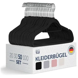 Blumtal 50 Stück Kleiderbügel aus Samt – Samt-Kleiderbügel, rutschfest, um 360° drehbar, platzsparend, hochwertig mit Krawattenklammer – Schwarz