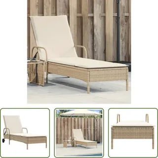 The Living Store Sonnenliege mit Rollen und Auflage Beige Poly Rattan - Beige
