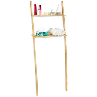 Relaxdays Waschmaschinenregal Natur Bambus 2 Ablagen 175 cm , Hellbraun , Holz , 66x175x30 cm , Badezimmer, Badezimmerregale, Badregale