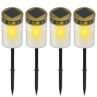 BYZESTY LED Grabkerze, 4 Stück Solar LED Grablicht, Grableuchten, Kerzen Outdoor, Solarbetrieben mit Lichtsensor, Stabilisierungsbügel mit Erdspieß, Lange Lebensdauer, Weiß, 7 x 12 cm