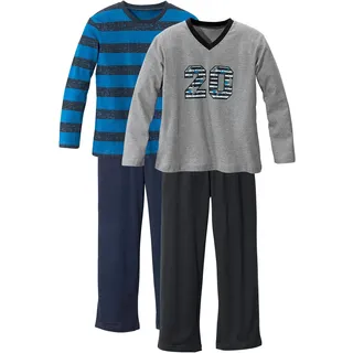 AUTHENTIC LE JOGGER Pyjama in türkis-gestreift, grau-meliert | Gr.: 98/104