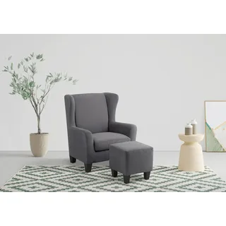 Home affaire Ohrensessel »Chilly, Sessel mit Hocker« Set, bestehend aus Sessel und Hocker, 2 Stk. tlg. in Cord und Microfaser-Bezug, grau