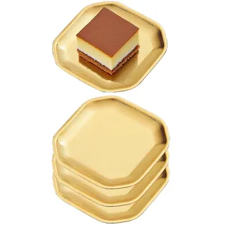 12x12cm Quadratisches achteckiges Edelstahl Serviertablett,4er-Set,Kleiner Metall Snackteller,Gold,für Grillgerichte, Fingerfood und Beilagen, stapelbar lebensmittelecht