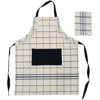 Schürze mit Tasche DKD Home Decor 70 x 1 x 85 cm Schwarz Beige Blau Baumwolle - Weiß