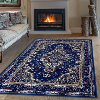 Teppich OTTO HOME "Oriental, Made in Belgium" Gr. 4, blau (hellblau), B:160cm H:7mm L:230cm, Kunstfaser, Teppiche, Teppich, Orient-Optik, mit Bordüre, Teppich, Kurzflor, Weich, Kundenliebling