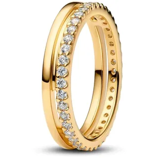 Pandora Timeless Doppelbandring aus 14K vergoldetem Sterling Silber mit Zirkonia, Größe: 52, 163799C01-52