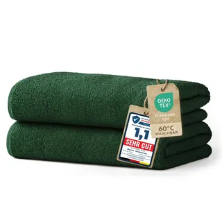 Blumtal Premium Frottier Handtücher Set 2 teilig 100% Baumwolle - Oeko-TEX zertifiziertes Towel 2X (50x100 cm) - Ultra saugstarkes Frottier Handtücher Set waschbar °60 - Towel - Handtuch Dunkelgrün