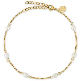GD GOOD.designs Fußkettchen mit echten Süßwasserperlen - Goldene Fußkette Perlen wasserfest - Verstellbare Fußkette Damen in Gold