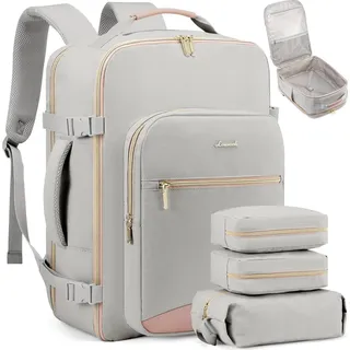 LOVEVOOK Handgepäck Rucksack 40L für Damen, 17 Zoll Laptop, wasserdicht, Business, Reise - Grau+rosa