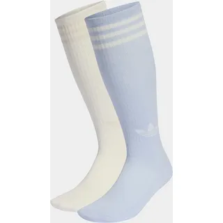 Sportsocken ADIDAS ORIGINALS "3-STREIFEN KNIESTRÜMPFE, 2 PAAR", Damen, Gr. S (37/39), sanftes weiß, crystal sky, Obermaterial: 56% Baumwolle, 40% Polyester, 3% Elasthan, 1% Polyamid, Socken Sportsocken, für sportive Aktivitäten und Laufen, vom Fußball inspirierte Details