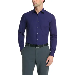 Van Heusen Herren Kleid Fitted Popeline Solid Klassisches Hemd, Persisches Blau, 42 cm Hals 86 cm-89 cm Ärmel
