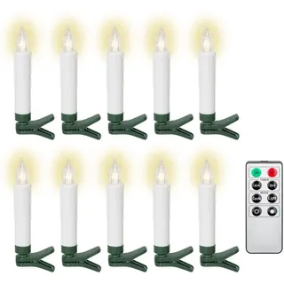 Goobay 10 kabellose LED-Weihnachtsbaumkerzen - mit Klemmen, Fernbedienung und Timerfunktion, dimmbar, warmweiß (2600 K)