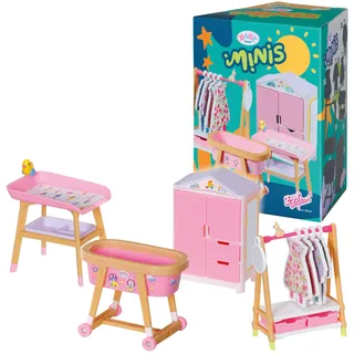BABY BORN Minis Playset Möbelset mit Kleiderschrank, Kleiderstange, Stubenwagen und Wickeltisch, 906163 Zapf Creation